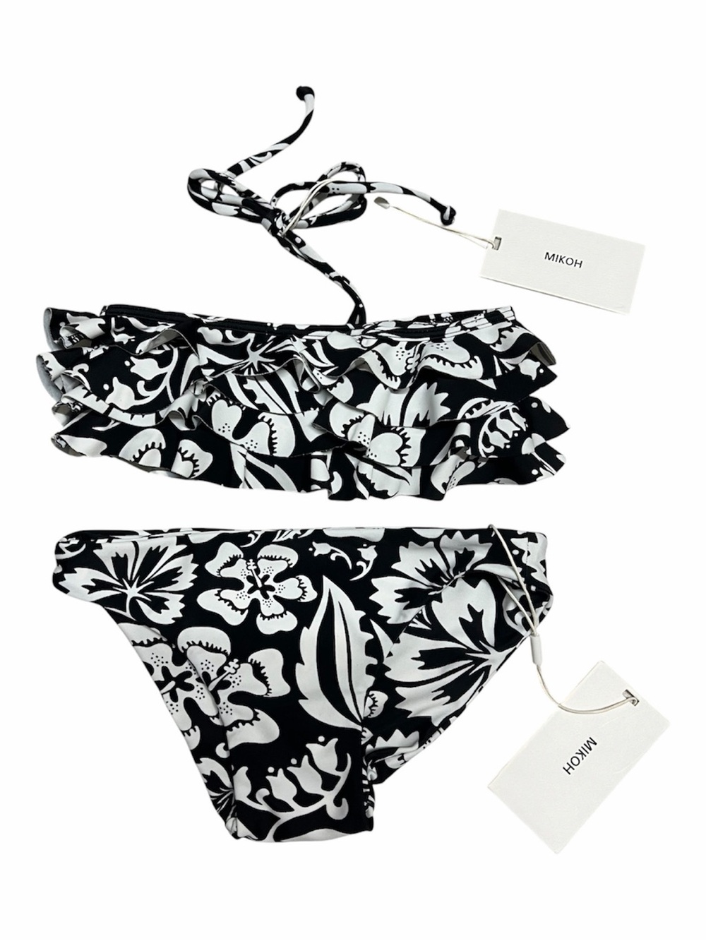 NEW Mikoh Mini Girl’s 2 piece swimsuit in Black/White Print Size Medium